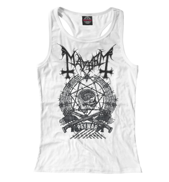 Женская майка-борцовка с изображением Mayhem цвета Белый