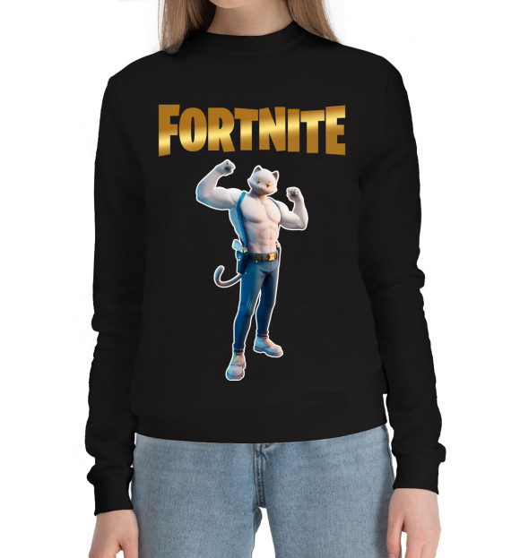 Женский хлопковый свитшот с изображением Meowcles Fortnite 2 цвета Черный