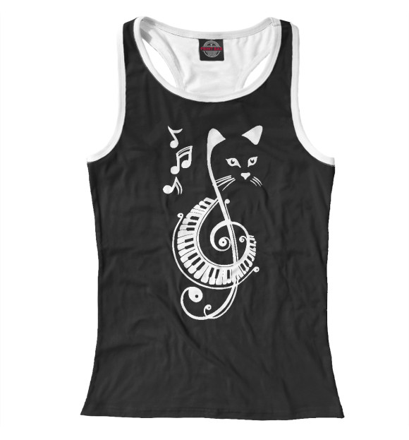 Женская майка-борцовка с изображением Музыкальный Котик цвета Белый