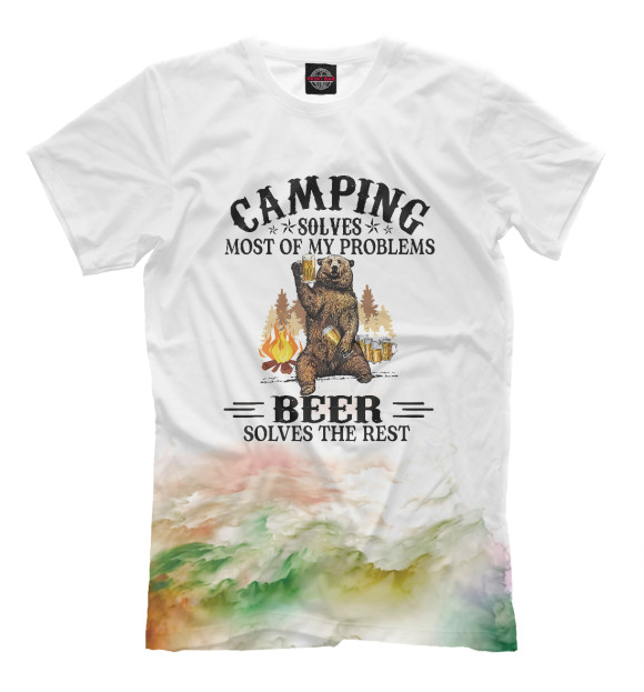 Мужская футболка с изображением Camping Solves Most Of Beer цвета Белый
