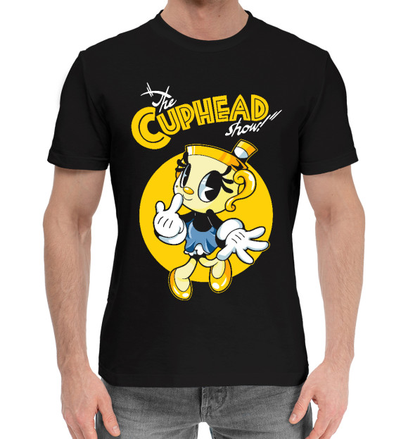 Мужская хлопковая футболка с изображением The Cuphead show! Chalice цвета Черный