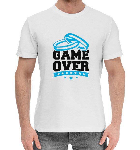 Мужская хлопковая футболка с изображением GAME OVER цвета Белый