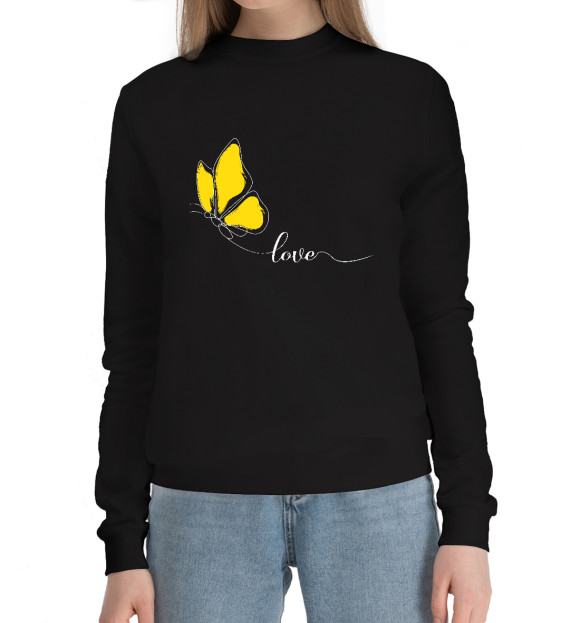 Женский хлопковый свитшот с изображением Бабочка с любовью цвета Черный