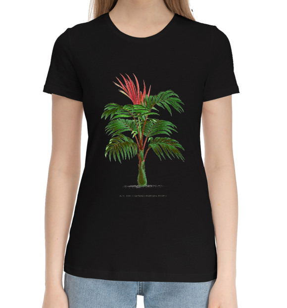Женская хлопковая футболка с изображением Пальма цвета Черный