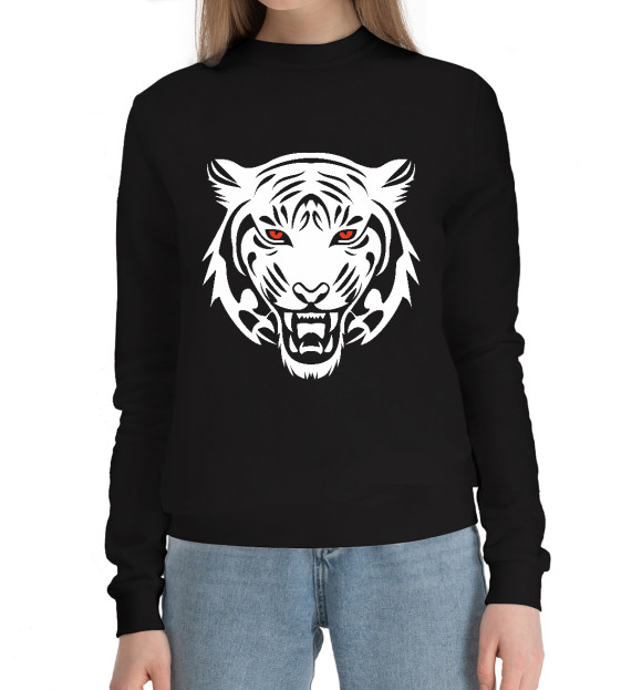 Женский хлопковый свитшот с изображением Тигр цвета Черный
