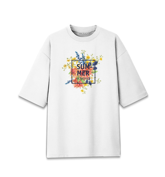 Мужская футболка оверсайз с притом Летний букет цвета Белый Мужская футболка оверсайз с изображением Летний букет цвета Белый