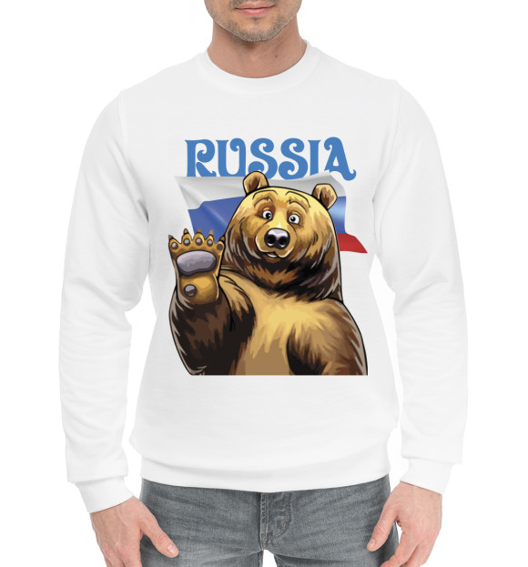 Мужской хлопковый свитшот с изображением Russia цвета Белый