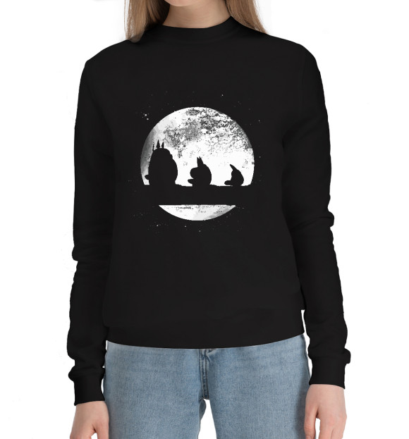 Женский хлопковый свитшот с изображением Planet Totoro цвета Черный