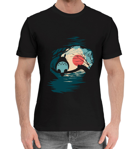 Мужская хлопковая футболка с изображением Тоторо цвета Черный