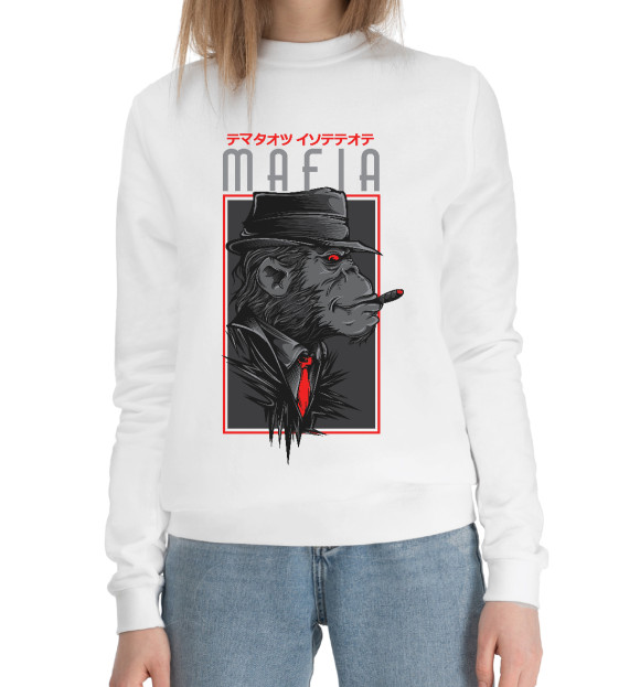 Женский хлопковый свитшот с изображением Mafia цвета Белый