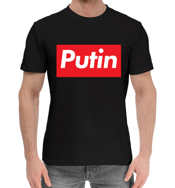 Мужская хлопковая футболка с изображением Putin цвета Черный