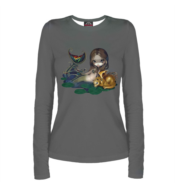 Женский лонгслив с притом Mermaid with a Golden Drago цвета Белый Женский лонгслив с изображением Mermaid with a Golden Drago цвета Белый