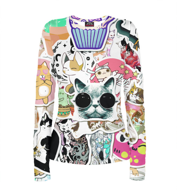 Женский лонгслив с изображением Котики цвета Белый