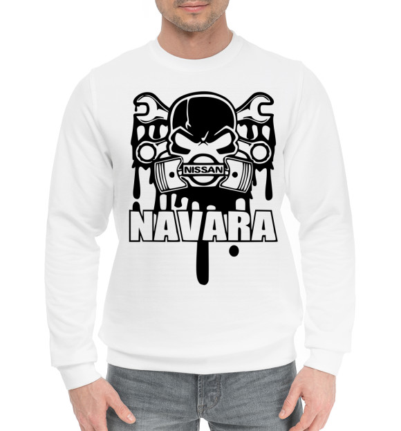 Мужской хлопковый свитшот с изображением Nissan Navara цвета Белый