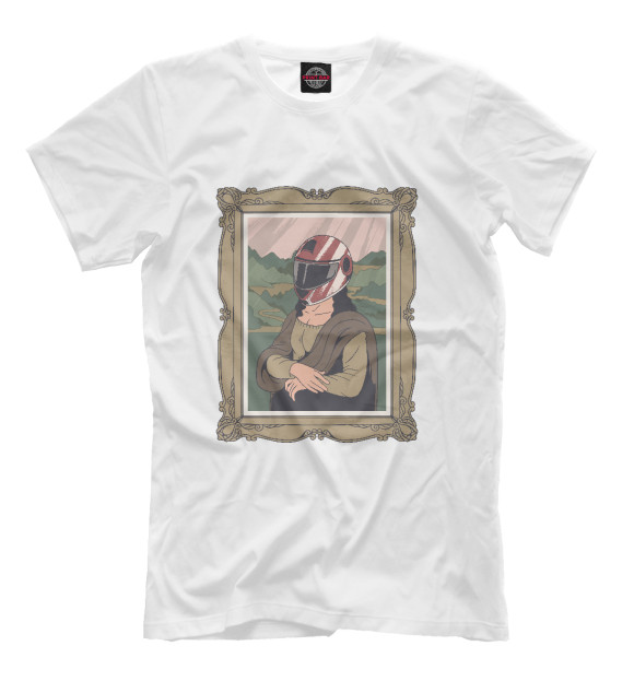 Мужская футболка с изображением Мона Лиза мотоциклист цвета Белый