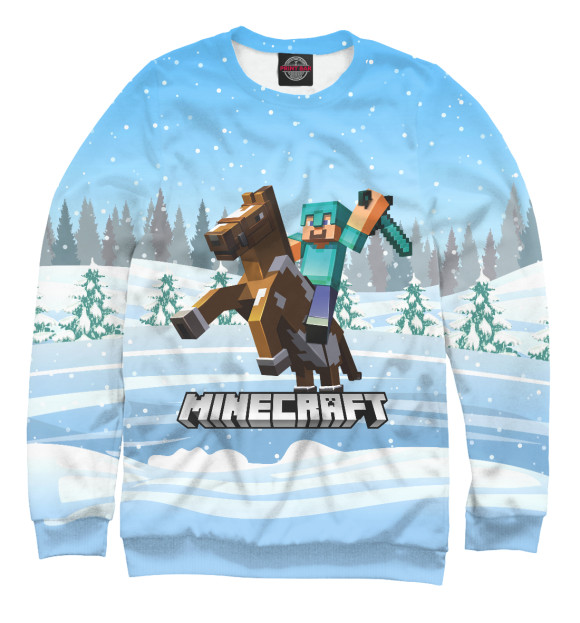 Мужской свитшот с изображением МАЙНКРАФТ НА КОНЕ MINECRAFT цвета Белый