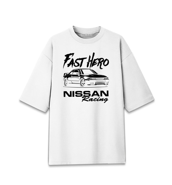 Мужская футболка оверсайз с изображением Fast Hero. R32 GT-R цвета Белый