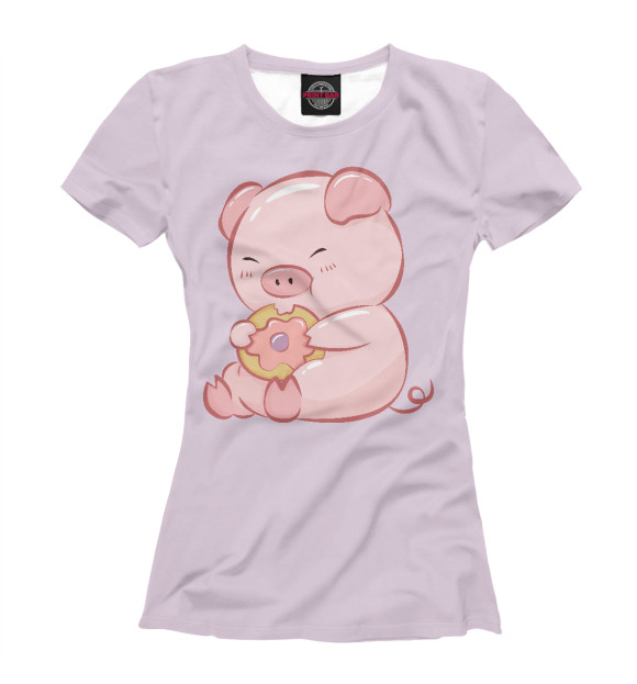 Женская футболка с изображением Свинка с пончиком цвета Белый