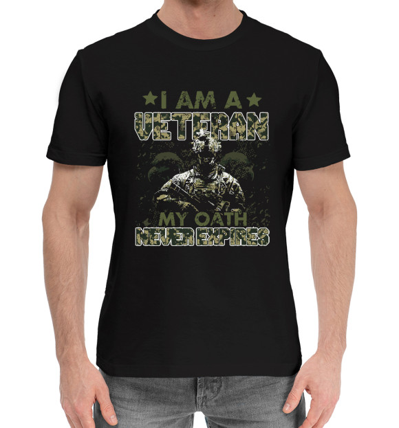 Мужская хлопковая футболка с изображением Я Ветеран цвета Черный
