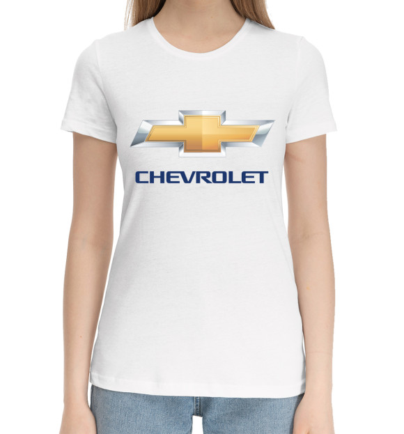 Женская хлопковая футболка с изображением Chevrolet цвета Белый