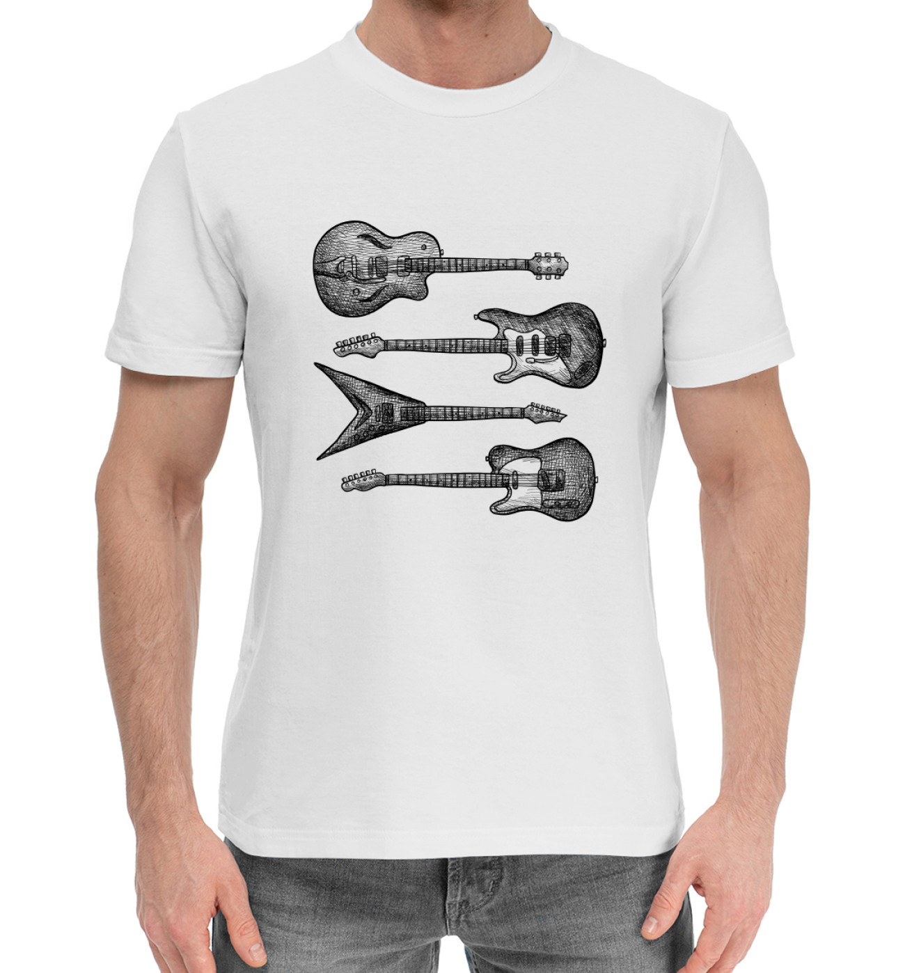 Мужская Хлопковая футболка Гитары, артикул: MZK-764858-hfu-2