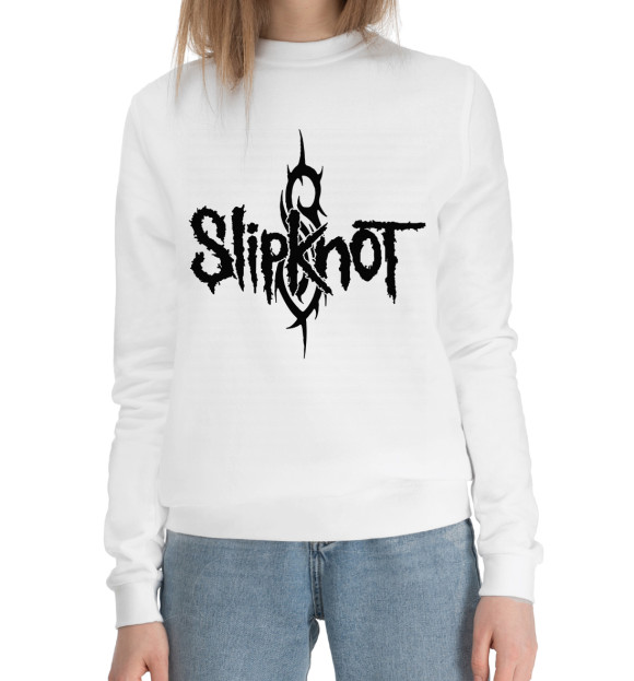 Женский хлопковый свитшот с изображением Slipknot цвета Белый