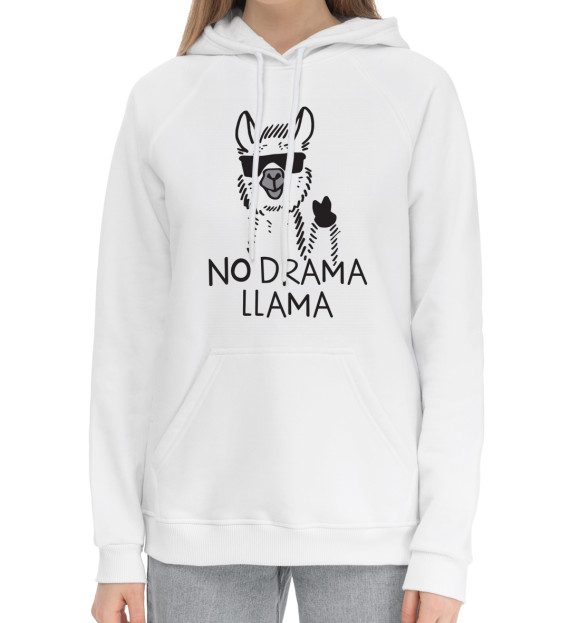 Женский хлопковый худи с притом Лама - драма. цвета Белый Женский хлопковый худи с изображением Лама - драма. цвета Белый