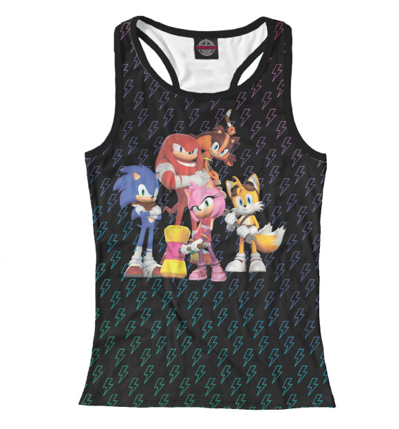 Женская майка-борцовка с притом Sonic цвета Белый Женская майка-борцовка с изображением Sonic цвета Белый