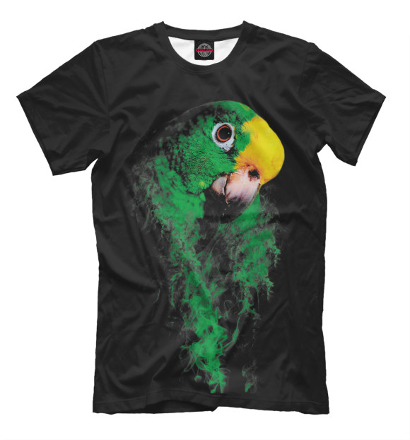 Мужская футболка с изображением Попугай в дыму цвета Белый