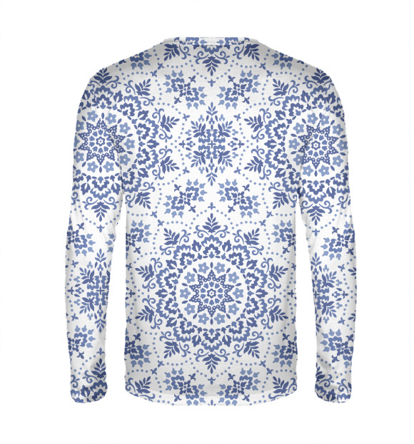 Мужской лонгслив с изображением Орнамент Гжель цвета Белый