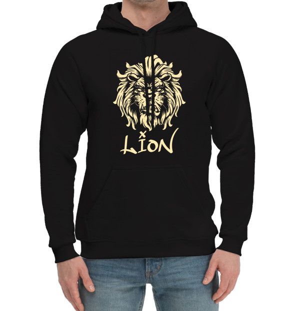 Мужской хлопковый худи с изображением Lion цвета Черный