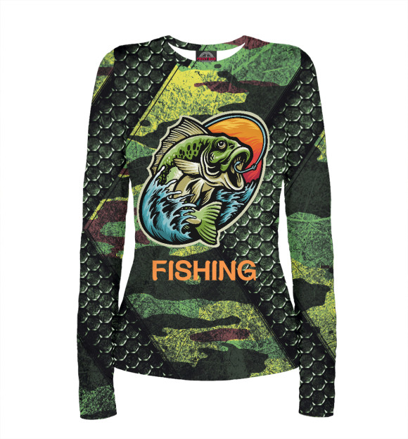 Женский лонгслив с изображением Fishing цвета Белый