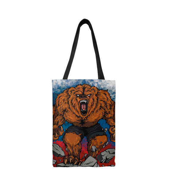 Сумка-шоппер с изображением Агрессивный медведь, триколор цвета Белый
