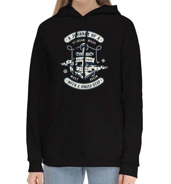 Женский хлопковый худи с изображением Морское цвета Черный