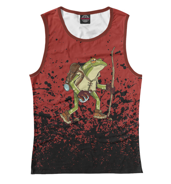 Женская майка с изображением Hiking frog цвета Белый