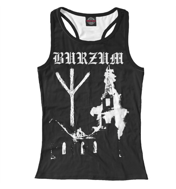 Женская майка-борцовка с притом Burzum с лого цвета Белый Женская майка-борцовка с изображением Burzum с лого цвета Белый