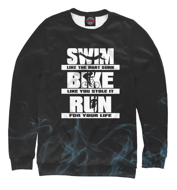 Женский свитшот с изображением Swim Bike Run Triathlon цвета Белый