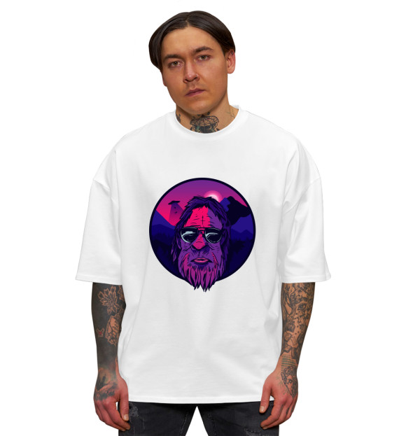 Мужская футболка оверсайз с изображением Бигфут и НЛО цвета Белый
