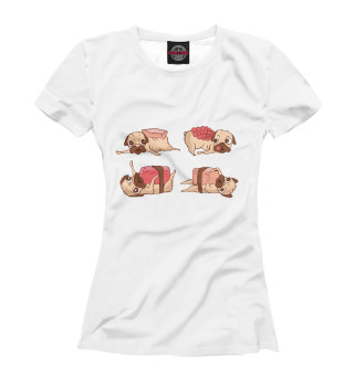Женская футболка Суши мопсы