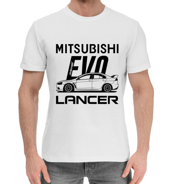 Мужская хлопковая футболка с изображением Mitsubishi Lancer Evo X Side Best цвета Белый