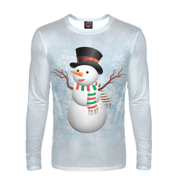 Мужской лонгслив с изображением Снеговик цвета Белый
