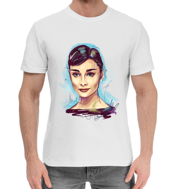 Мужская хлопковая футболка с изображением Audrey Hepburn цвета Белый
