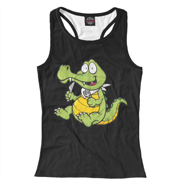 Женская майка-борцовка с изображением Голодный Крокодил цвета Белый