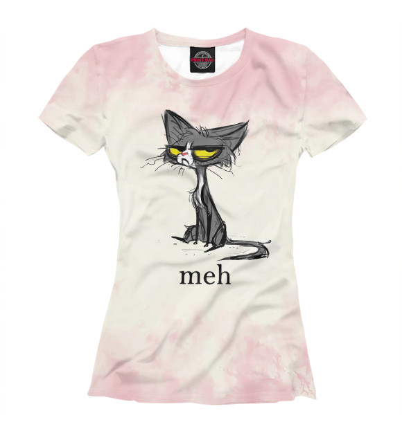 Футболка для девочек с изображением Funny Meh Cat цвета Белый