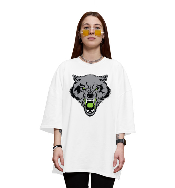 Женская футболка оверсайз с изображением Волки цвета Белый