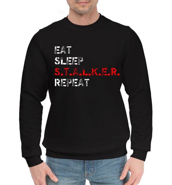 Мужской хлопковый свитшот с изображением Eat Sleep S.T.A.L.K.E.R. цвета Черный