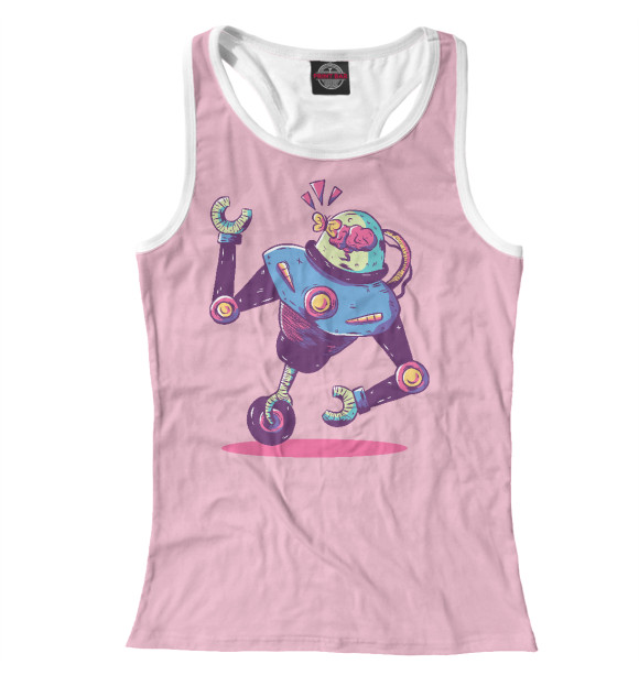 Женская майка-борцовка с изображением Робот на моноколесе цвета Белый