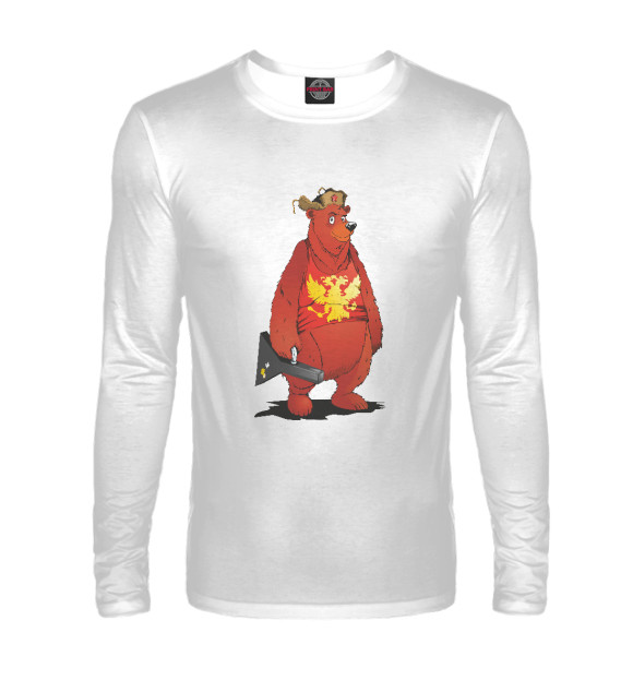 Мужской лонгслив с изображением Медведь с балалайкой цвета Белый