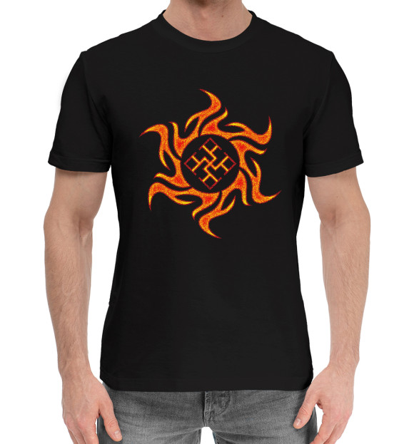 Мужская хлопковая футболка с изображением Символ Духовная Сила цвета Черный