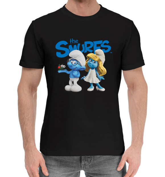 Мужская хлопковая футболка с изображением The Smurfs цвета Черный